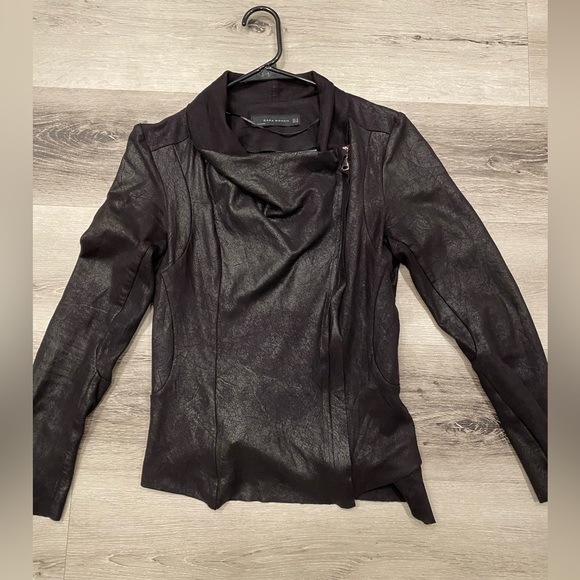 ZARA Faux Suede Moto Jacket  Color: Shimmery Black Size: S - Picture 2 of 8